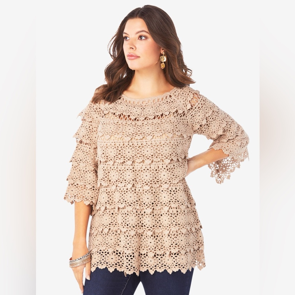 Roaman's Crochet Tiered Tunic  Sweater Top size 18/20 (Roaman's size Large)